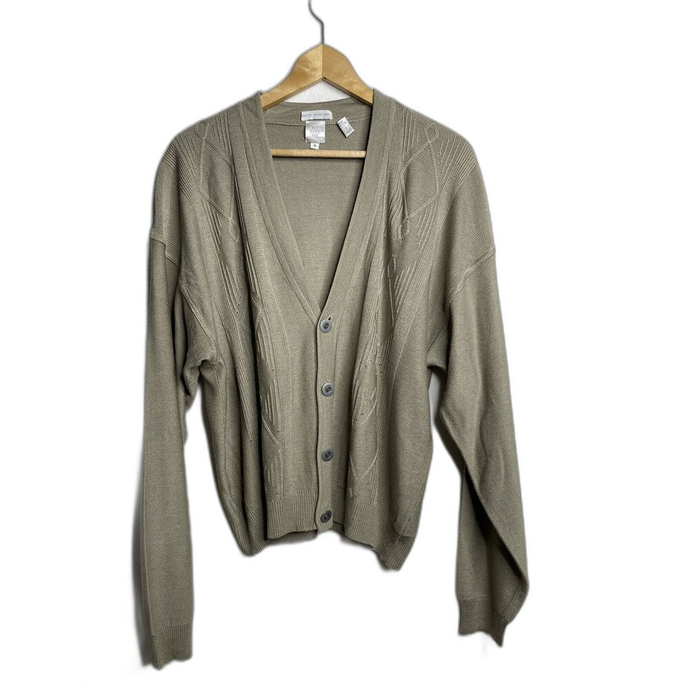Vintage bill robinson tan grandpa cardigan sweater imported italian Size Small
